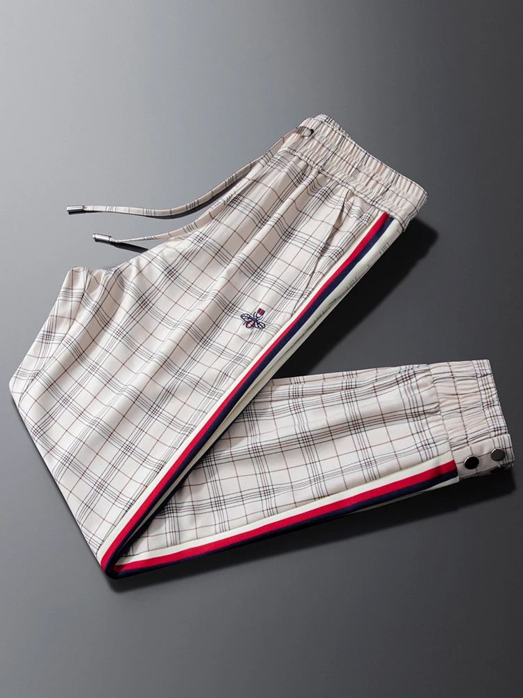 

Ja Charles Khaki Color Bee Embroidery Slim Fit Sport Pants Men's Summer Faion Ci Sle Long Pants Polyester Blend