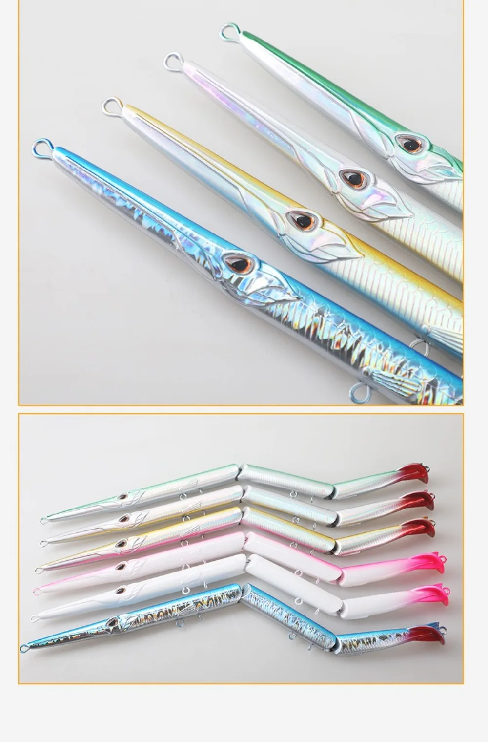 27 cm langer, mehrteiliger Bleistiftköder mit Dreifachhaken-System, 32 g Gewicht, mehrteiliger Angelköder, sinkend, bionische Haut – Detail 15