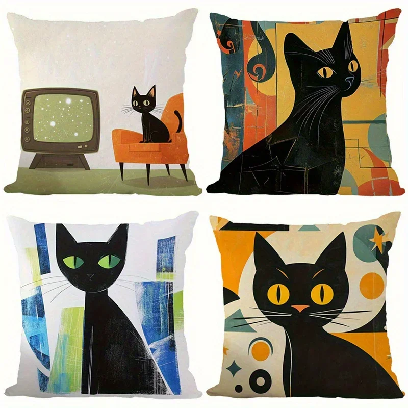 

Home Decor Stylish Black Cats Abstract Pattern Cushion Covers Pattern Cushion Cover Suitable for Sofa Bedroom Car