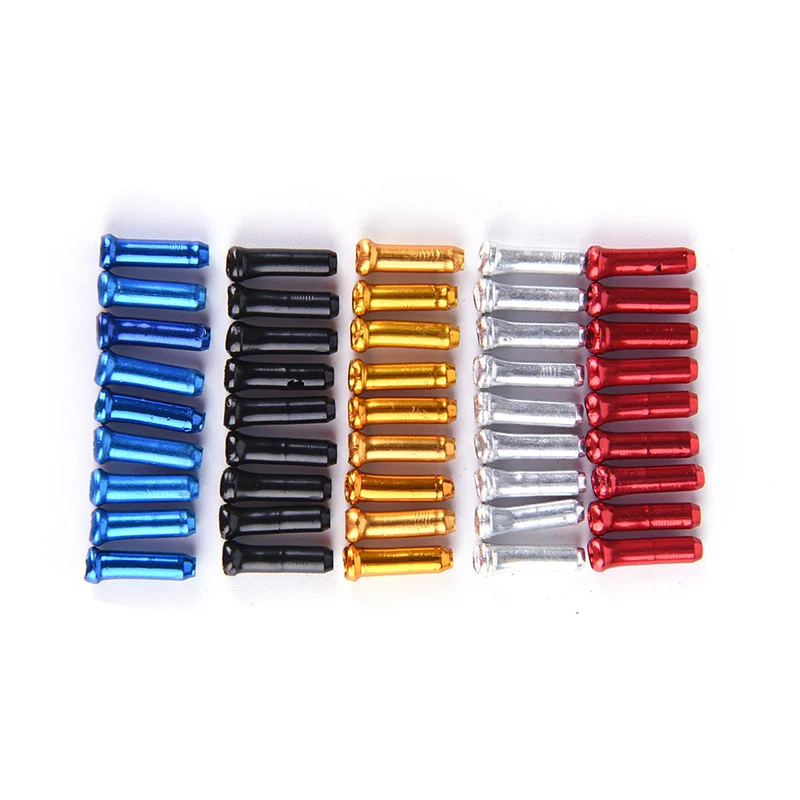 50 Pcs Bicycle Cable End Caps Cable End Crimps Brake Line Tail Cap Aluminum Alloy Bike Brake Accessories Replacement 7 Colors