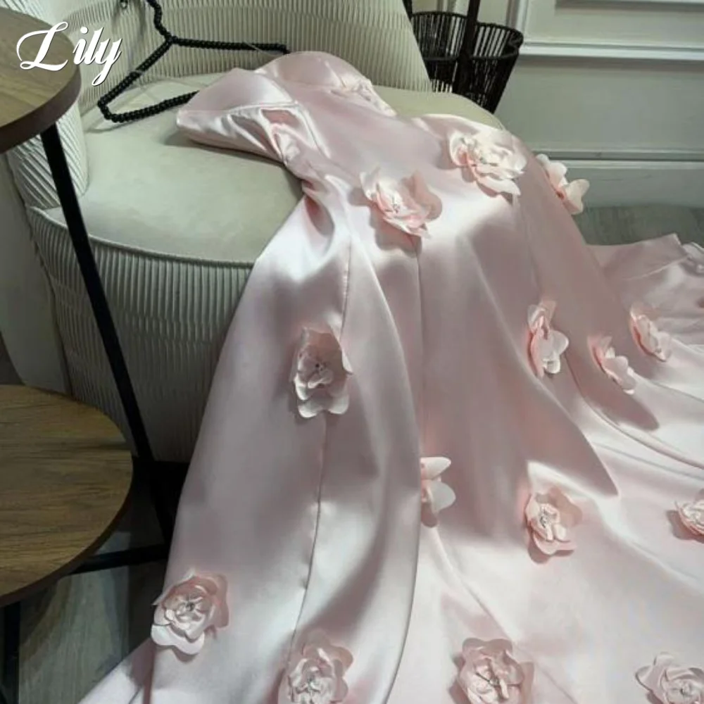 Lelie Perzik Gekleurde Feestjurk Sweetheart Celebrity Jurk Mouwloos Satijnen Galajurken Bloemen 3D-Bloemen Francomo Tecqua Aanpassen