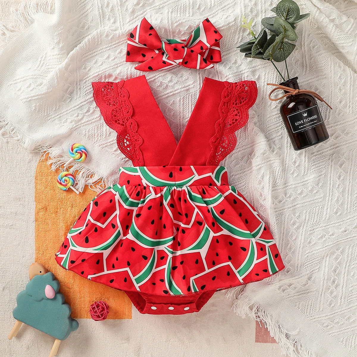 Newborn Baby Girl Summer Sleeveless Watermelon  V Neck European and American style Princesses Dress