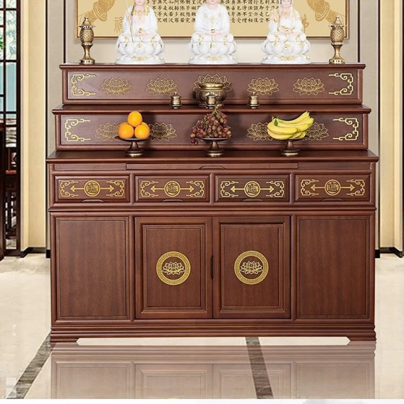 

Customized Chinese Buddhist Hall Serving Table Incense Case Buddhist Table Simple Solid Wood Gong Tai Shentai Cabinet Three-laye