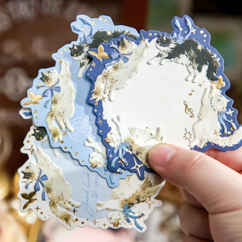 

45Sheets Cute Embossed Hot Stamping Sticky Notes Cat Pattern Diy Note Paper Memo Pad Message Book Hand Account Decorative Paper