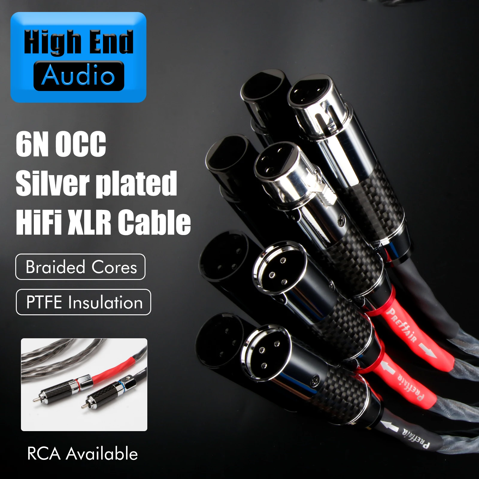 Preffair HIFI PVC Surface OCC Silver Plated with self-locking Carbon Fiber Rhodium Plated RCA/XLR Plug Audio Cable