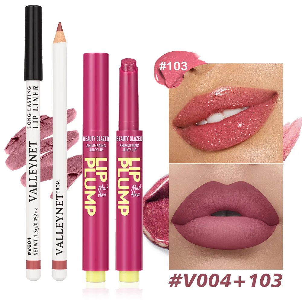 2 Pçs/set Matte Velvet Lip Liner + Batom Hidratante - Conjunto de lábios à prova d'água de longa duração para um visual natural de maquiagem diária