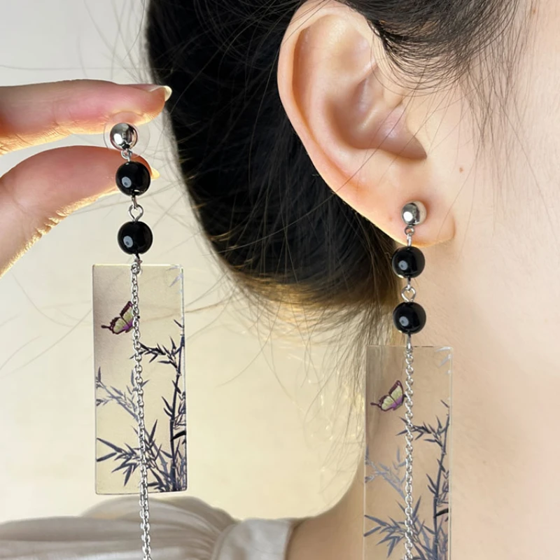 

*Новые длинные серьги с бамбуковой бабочкой в китайском стиле без отверстий для ушей, зажим для ушей