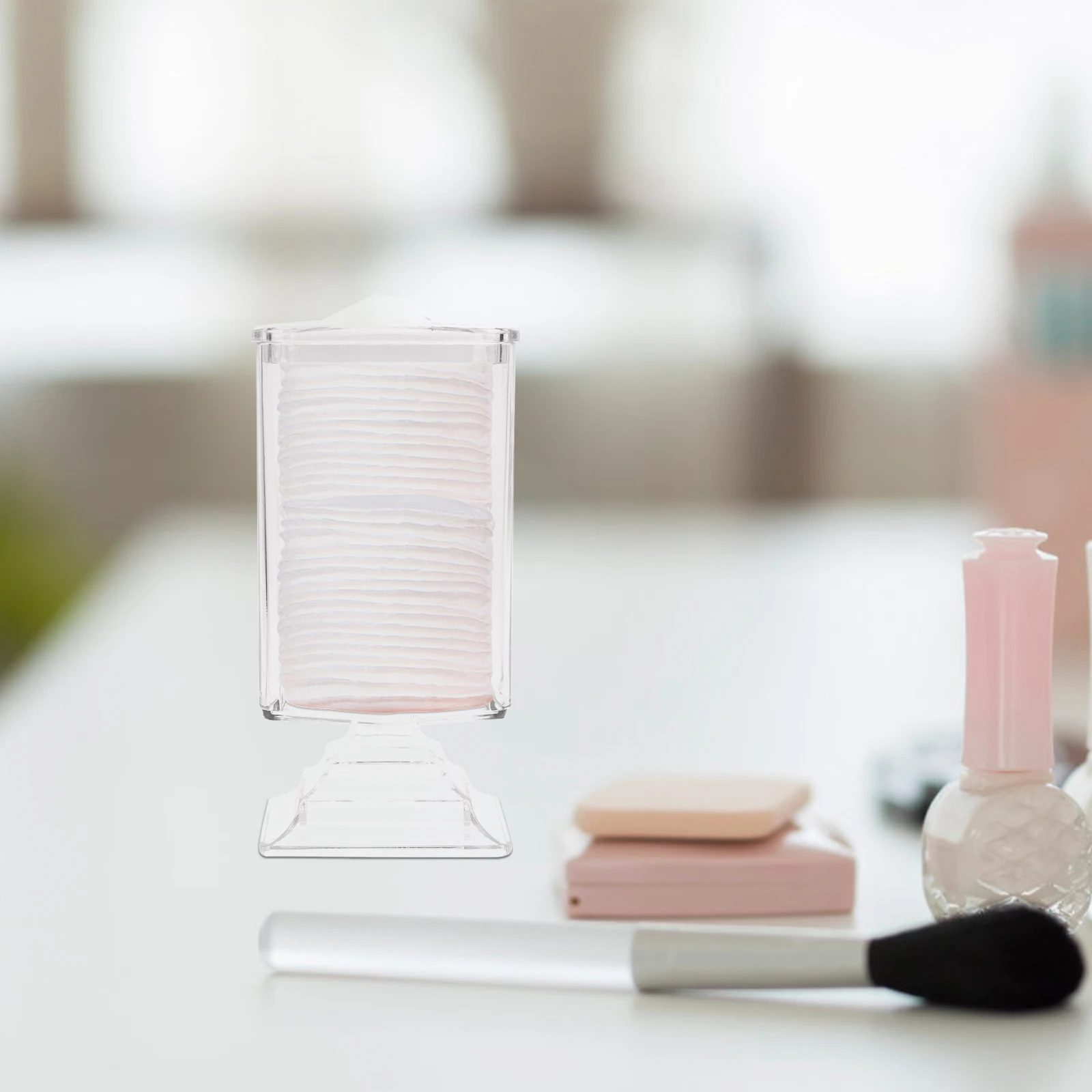 

Cotton Pads Plastic Storage Box Transparent Organizer Clear Container for Manicure Nail Tools Makeup Vanity Bathroom Desktop