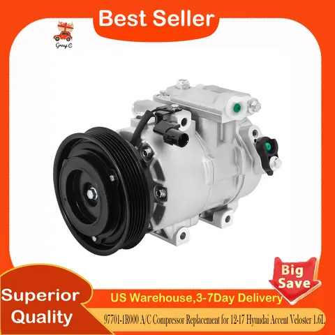 AC Compressor with Clutch,97701-1R000 A/C Compressor Replacement for 12-17 Hyundai Accent Veloster 1.6L