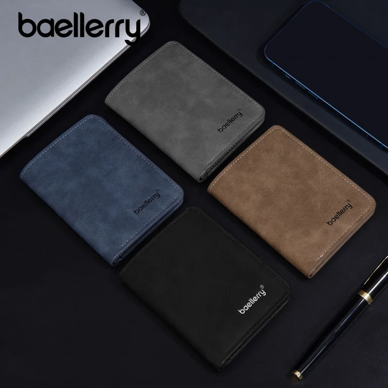 New Men's Short Wallet Cardholder Combo Anti-Theft Minimalist PU Leather