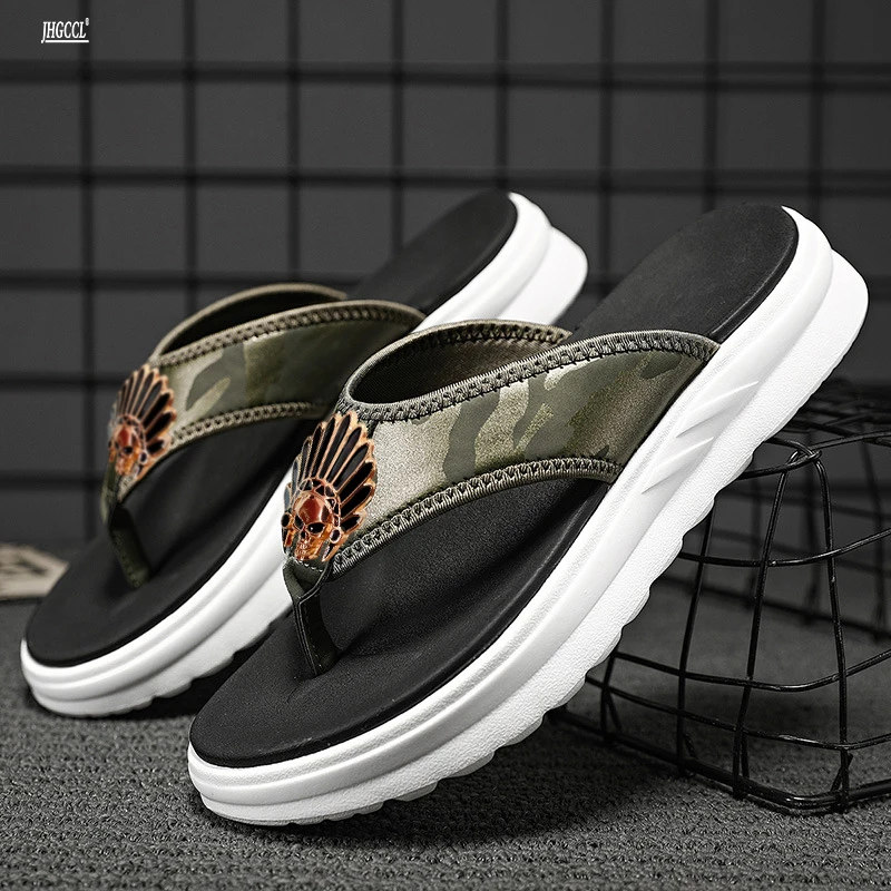 Brand flip-flops Men's summer vintage flip-flops Soft platform beach men's shoes non-slip slip-on sandals T17