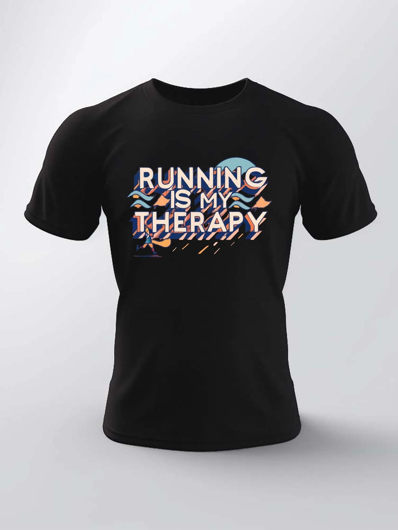 

Running Is My Therapy Print T Shirt Tees For Men Casual Short Sleeve T-shirt For Summer