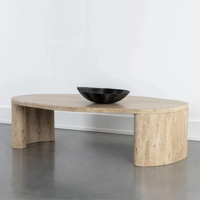 

Natural travertine coffee table household small apartment living room sofa coffee table light luxury wabi sabi wind coffee table