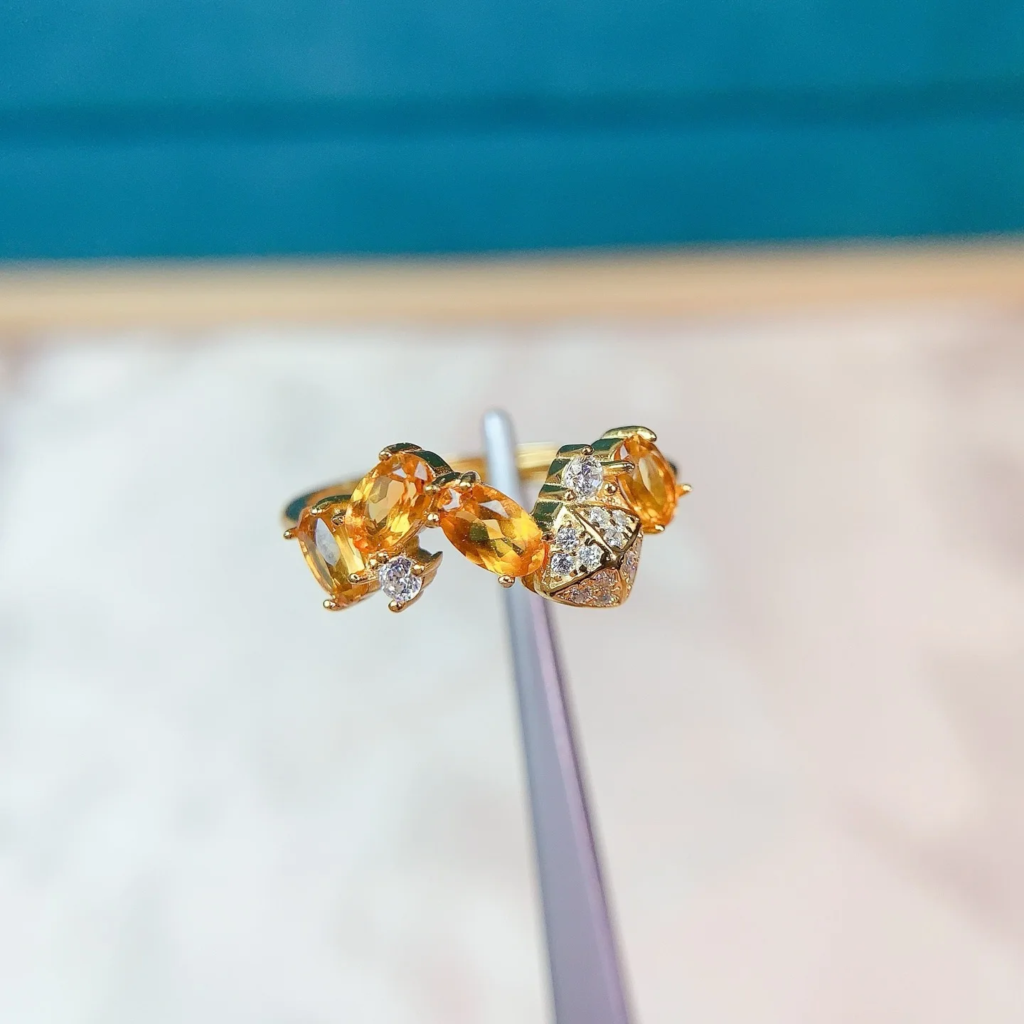

Natural Citrine Gemstone Ring Sunny Brilliant Golden S925 Sterling Silver Warm Feminine Daily Party Jewelry