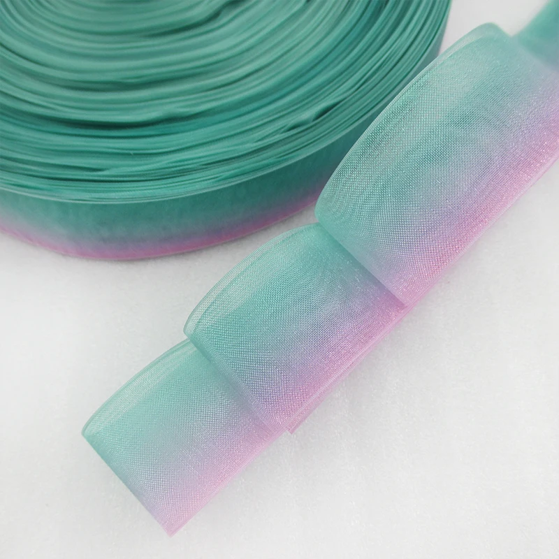 5 Yards 25mm or 38mm or 50mm Gradient Rainbow Color Organza Ribbon For Gift Wrapping DIY Hair Bows Handmade Materials,5Yc2439