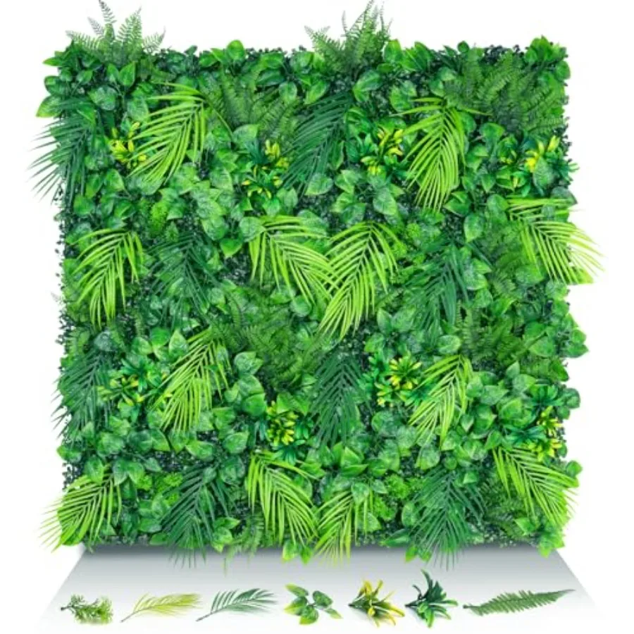 

Artificial Plant Wall Panels 20x20 6PCS Faux Grass Backdrop with UV Resistant Fern Leaves Green Wall Decor for Outdoor Indoor P