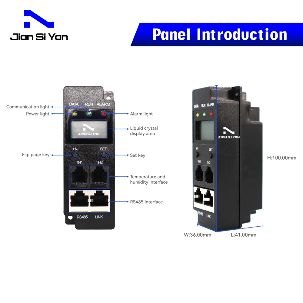 JSY1061 DC jednofazowy nagłówek PDU wyświetlacz LCD RS485 RJ45 2-kierunkowa wilgotność temperatury 63A 1U RJ11
