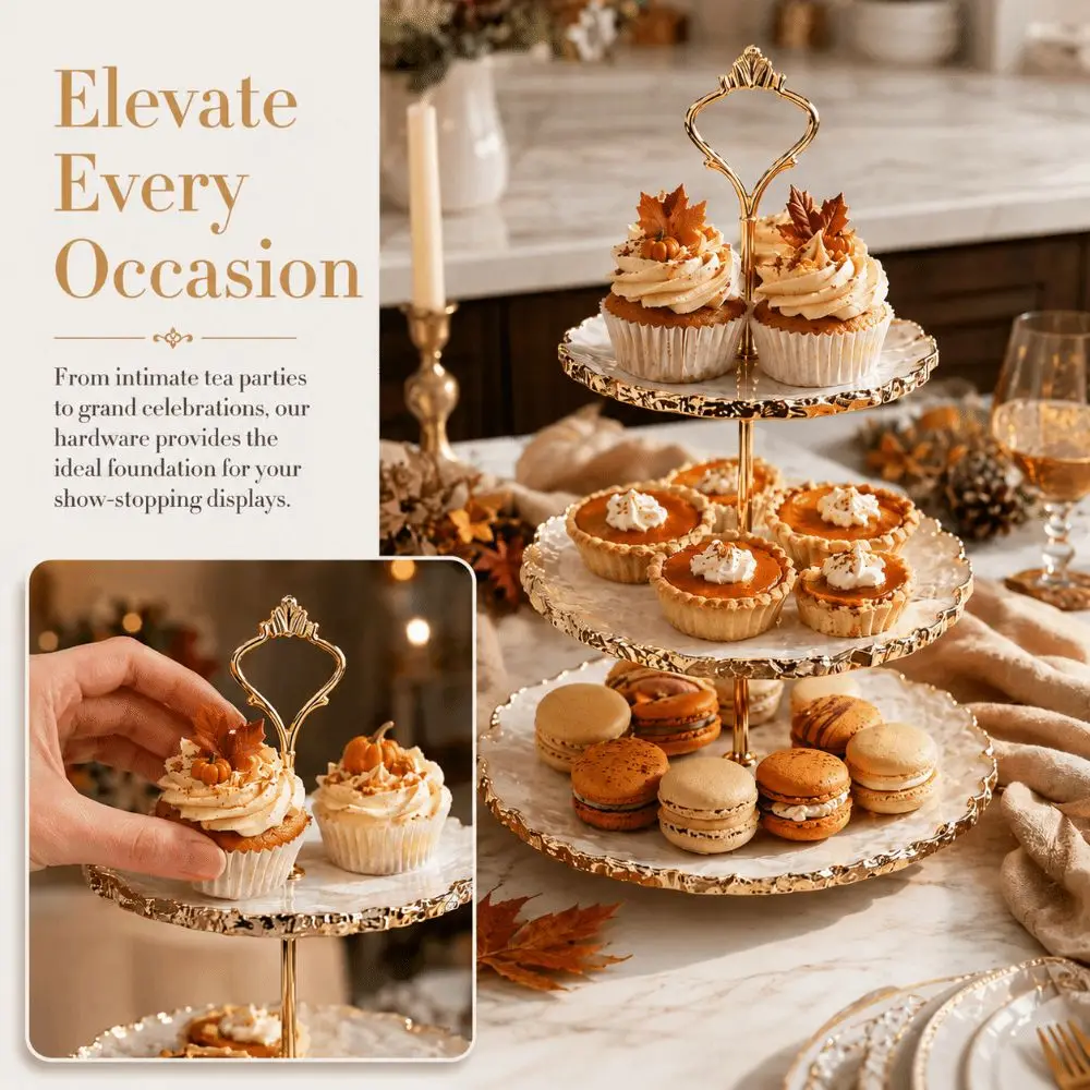 Zinc Alloy Cake Stands Crown Handle Threaded Rods Tiered Fruit Plate Spacer Washers 2 Tiers 3 Tier Cupcake Display Holder
