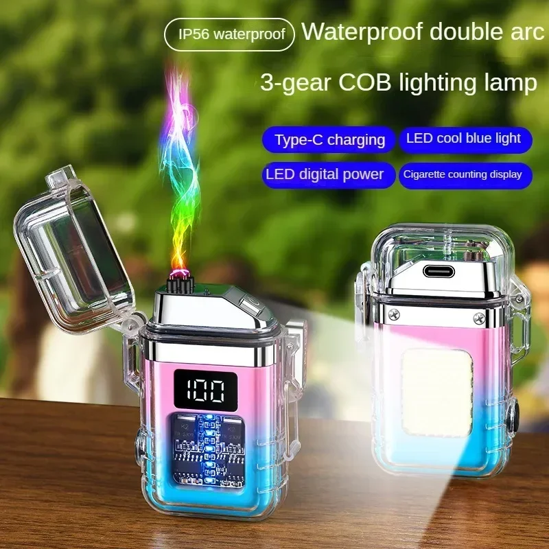 New 2024 Digital Display Electronic Pulse Smart Lighter Cob Lighting Usb-C Rechargeable Arc Electric Lighters Outdoor smoking