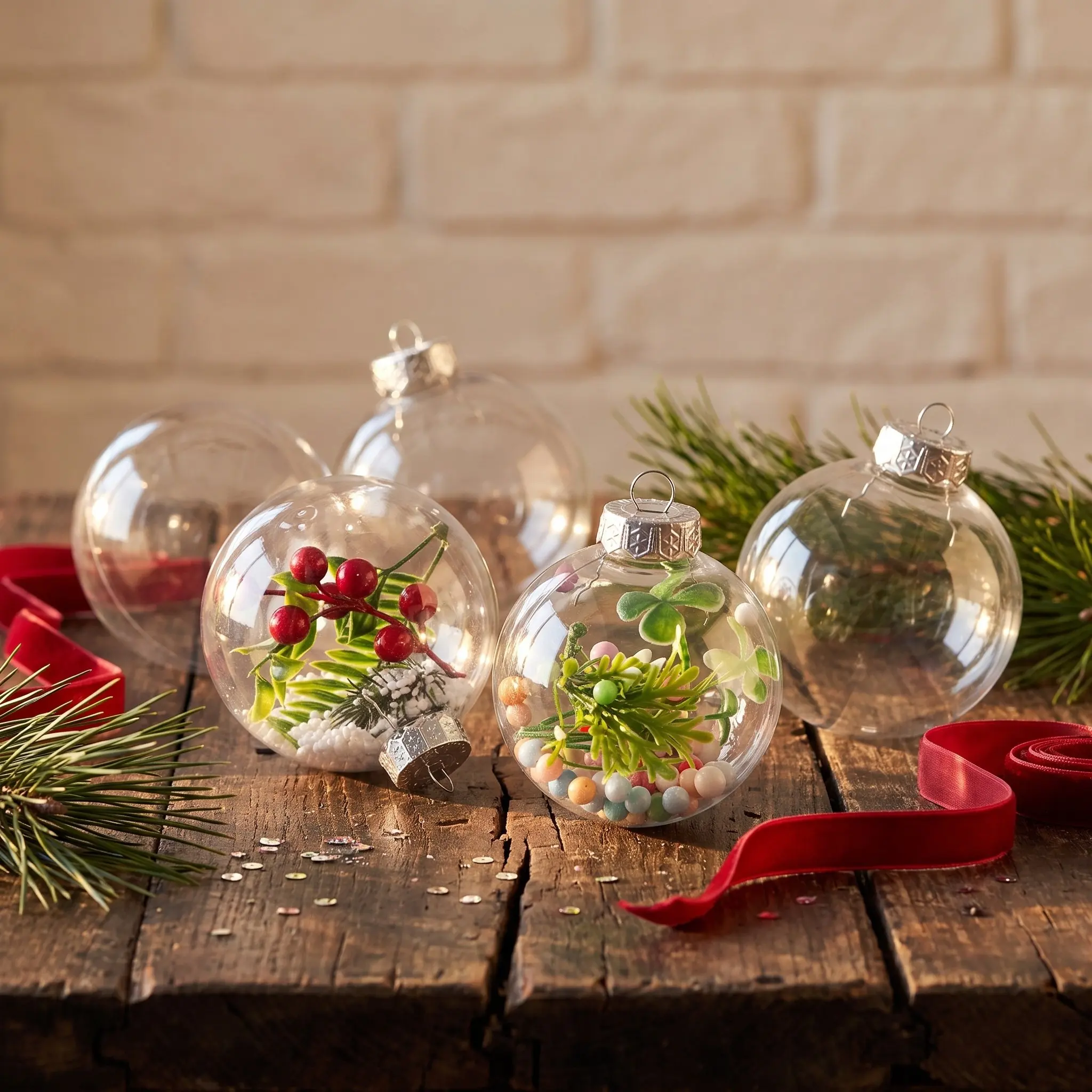 18 Pcs Clear Plastic Fillable Heart Ornaments Craft Balls for Crafts Transparent Bauble Christmas Empty Bulb