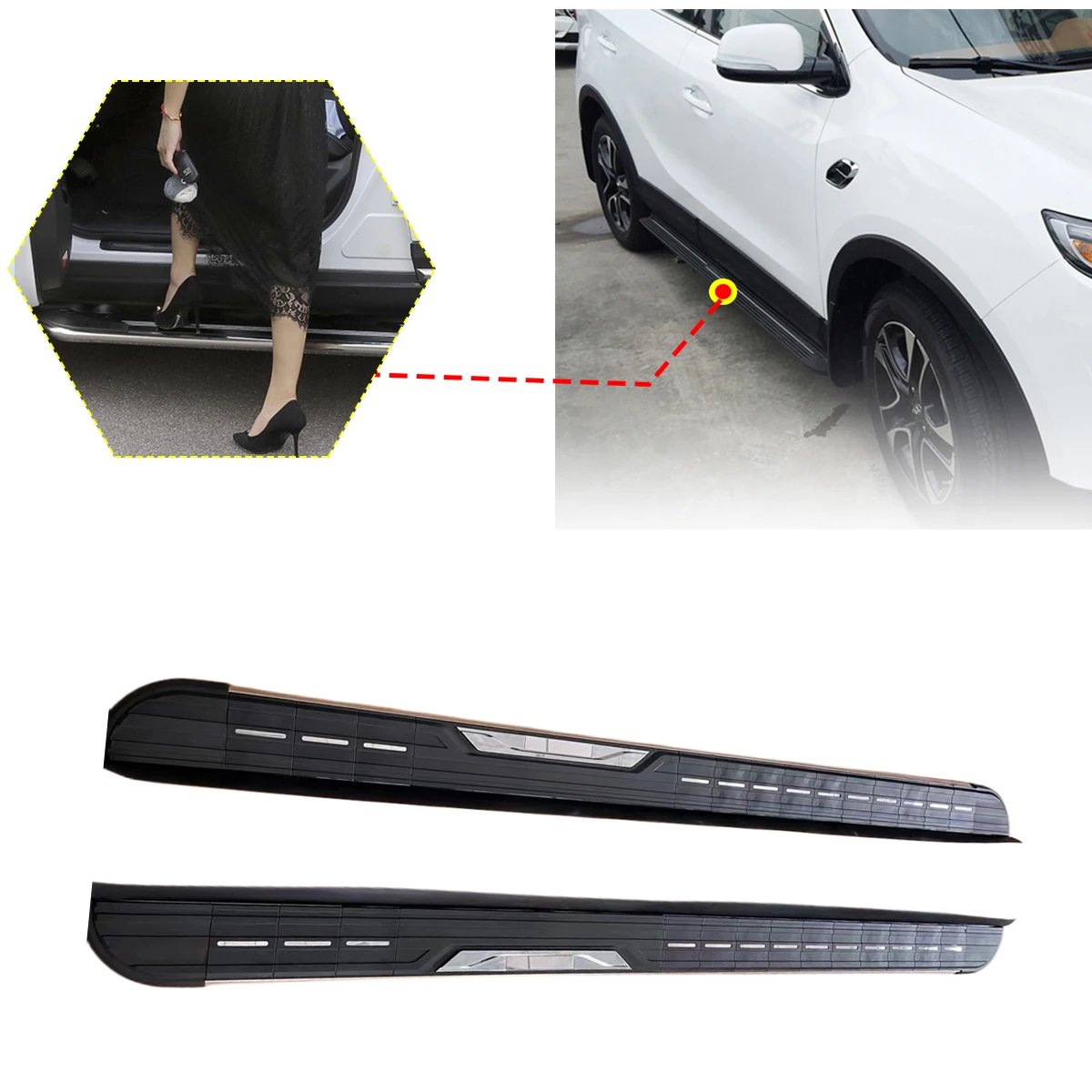 2PCS Side Step fits for Hyundai Santa Cruz 2022 2023 2024 2025 Running Board Nerf Bars Stairs Aluminium Pedal