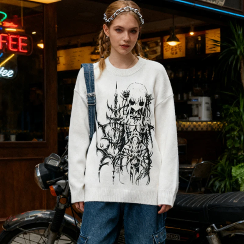 

Нейтральная готическая темная аниме девушка с принтом шипов, свободная толстовка для мужчин и женщин, эмоциональная панк-эстетика, уличный теплый трикотаж
