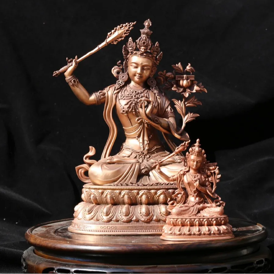 

CZ source manufacturer Jin Manfu Workshop statue pure copper Manjushri Bodhisattva Tibetan Buddha ornament red copper casting
