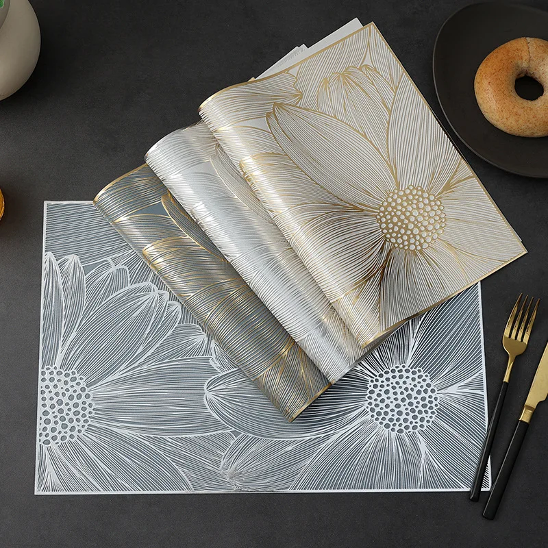 Pvc Sunflower Bronzing Insulation Placemat 8Pcs Rectangular Waterproof Table Mat Exquisite Restaurant Hotel Countertop Protector