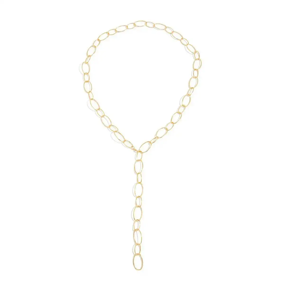 

Trendy Minimalist Gold Color Metal Y-Shape Chain Necklace for Women Hollow Oval Link Design Neck Accessory Charm Jewelry Gift