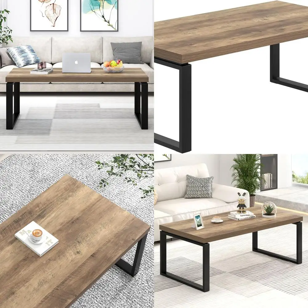 

Industrial Rustic Oak 47 Rectangle Coffee Table with Modern Wood and Metal for Living Room and Home Office