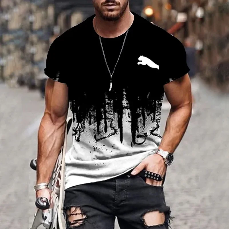 

2025 Men's T-shirt gradient design printed casual short sleeved T-shirt outdoor street fashion men shirt plus size clothing