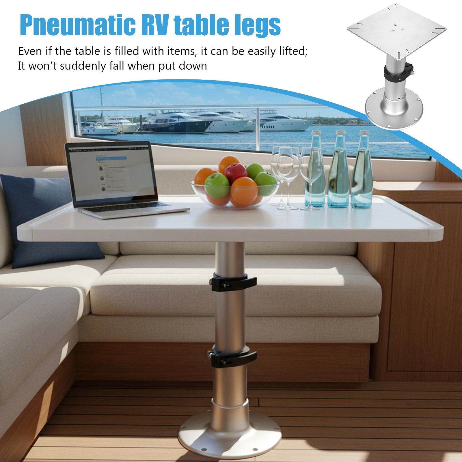 

Secure Fixation Table Pedestal Detachable 3-Level Telescopic Aluminum Alloy 13-28 Inch Height Range with Gas Lift for Boat Yacht