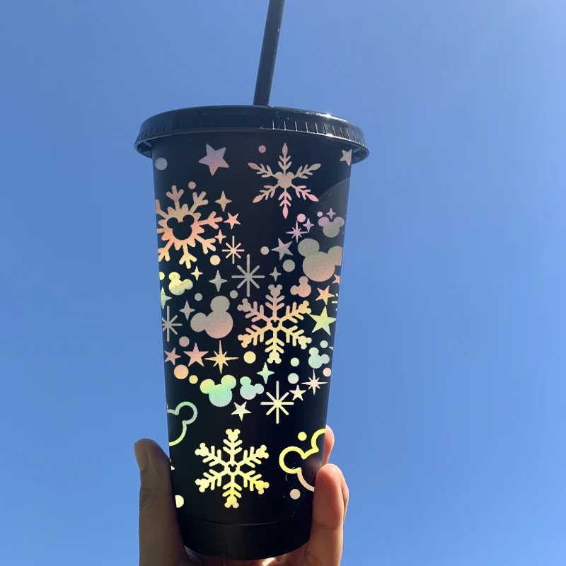 Mouse Snowflake Vinyl Sticker For Full Wrap cup 24 oz Decor, Merry Christmas Coffee Cold Cup Decals Removable Creative Stickers