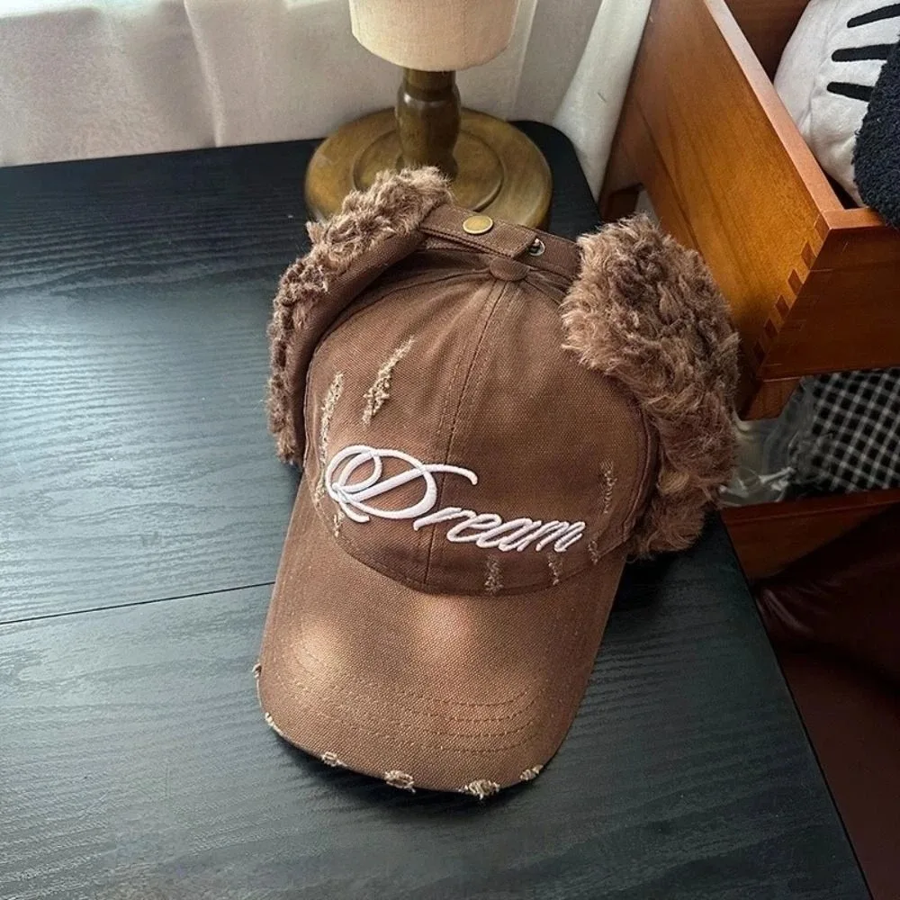 

Ветрозащитные наушники, бейсбольные шапки, сломанный стиль, ретро шапки-бомберы, универсальная модная зимняя теплая шапка с вышивкой букв