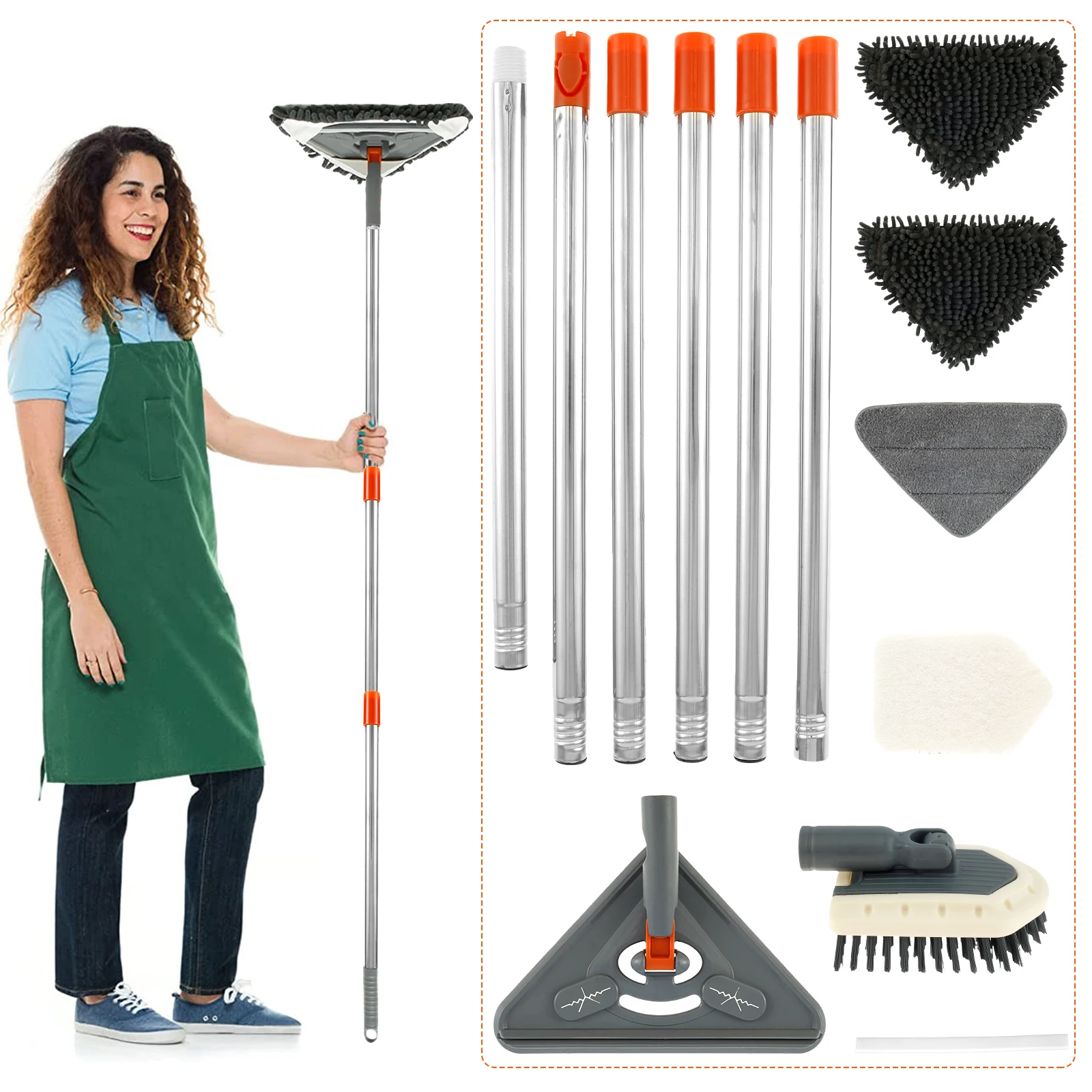 Wall Cleaner Mop with 85 Inch Long Handle Baseboard Cleaner Mop Tool with 360° Rotating Triangle Shaped Mop Head 25 to 85 Inch