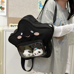 Y2K Star Backpack Kawaii Cartoon Book Bag Women Zipper Shoulder Bag Nylon Clear Pocket Rucksack Cute Knapsack for Travel Holiday