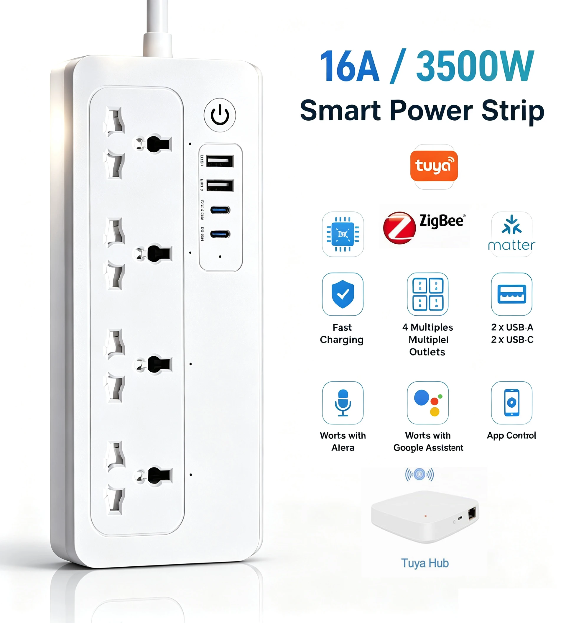 Universal Tuya Zigbee  20W Fast Charging Power Strip UK/EU/US Smart Plug Remote Control Timer USB Work With Smart Life Alexa