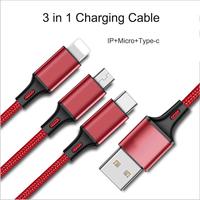 Multi Charger Cable 1.2M Nylon Braided 3 In 1 Micro USB Type C Charger Cable For Iphone Huawei Xiaomi Huawei Honor OnePlus Nokia