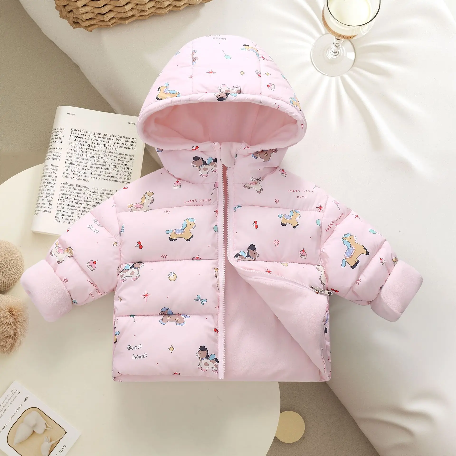 2026 New Kids Jacket  Autumn Winter Double-sided Children's Cotton Clothing Plush Cartoon Cotton Jacket Hooded Thick Jacket