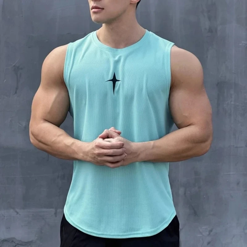 summer Sleeveless vest outdoor sport tank top running fitness undershirt quick drying round neck gym T-shirt men Breathable top