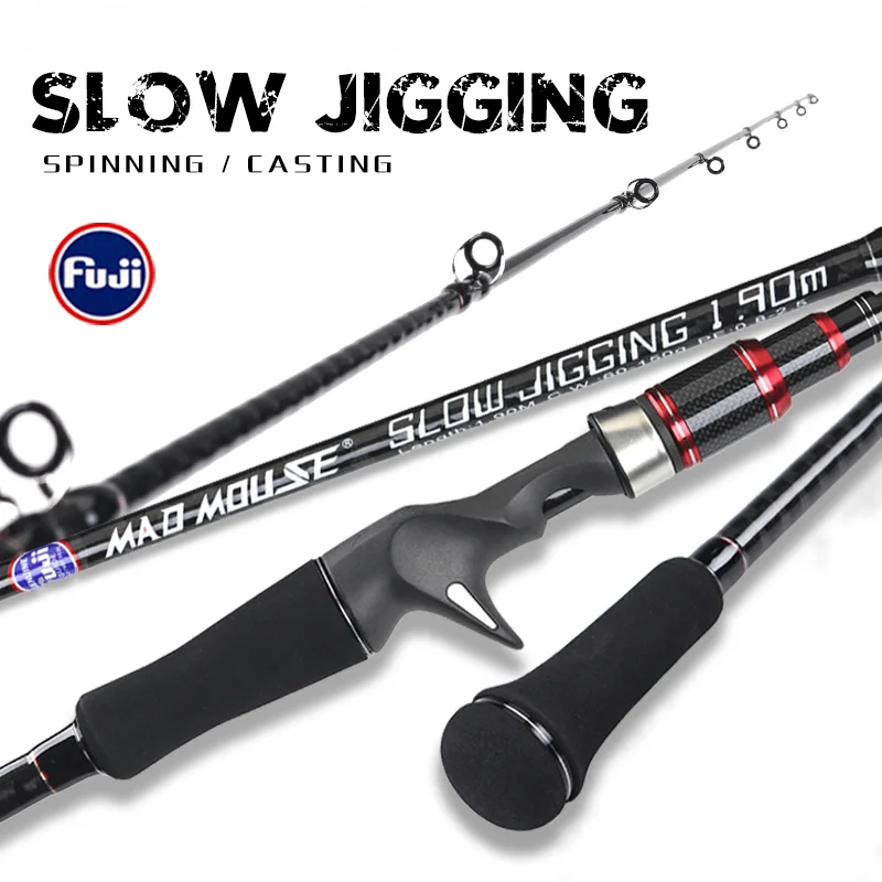 

MADMOUSE High Carbon Slow Jigging Rod Japan Fuji Parts 1.9M Jig Weight 60-150g Spinning/casting Ocean Boat Fishing Rod