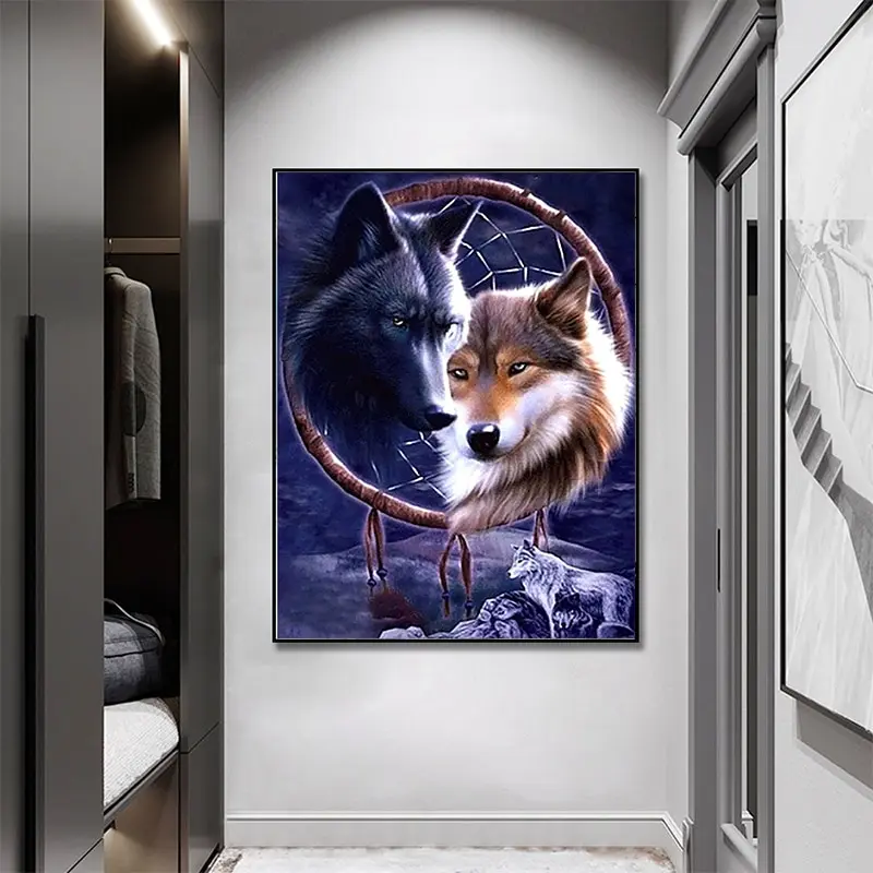 5D Diamond Painting Full Round Rhinestone Paintings Wolf Animal Dreamcatcher Embroidery Cross Stitch Mosaic Home Decor