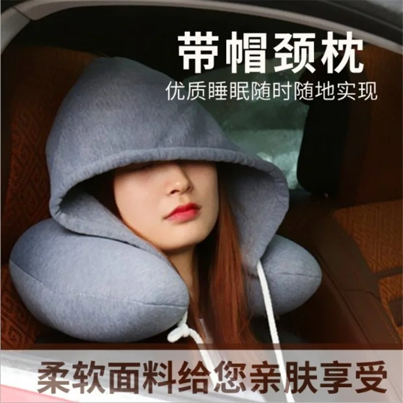 Soft Car Office Noon Break With Hoodie Neck Sleeping Cushion Head Rest Neck Pillow Airplane Pillow Hooded Travel Pillow