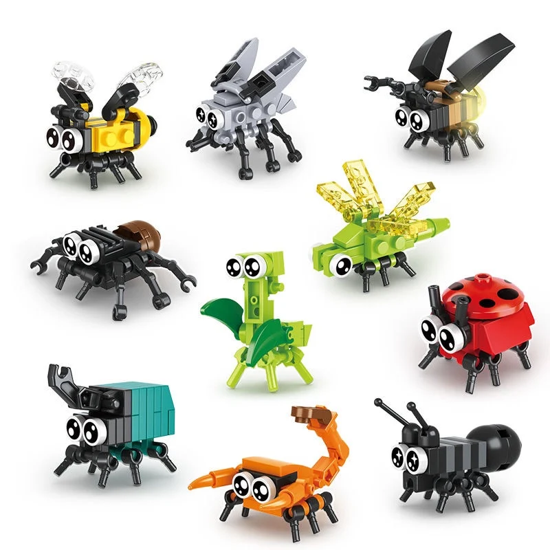 Creative Expert Mini Insects Animal Model Building Block Butterfly Bricks Model Educationa10 in 1 Kit Toy Birthday Gift for Kids