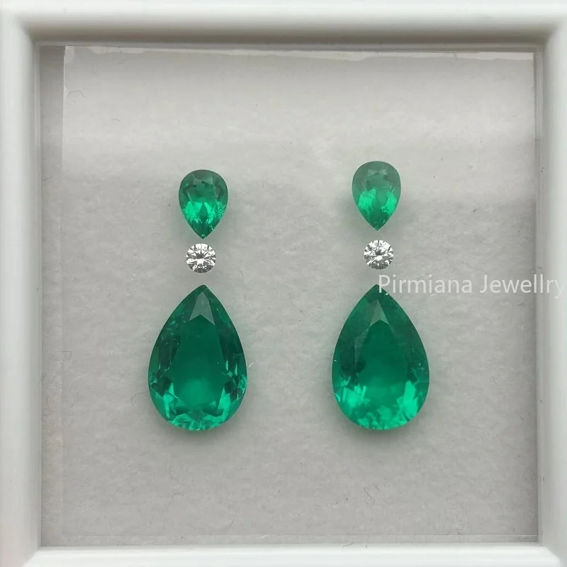 Pirmiana Customized 10.55ct/set  Lab Grown Emerald Loose Gemstones for Jewelry Earrings Making