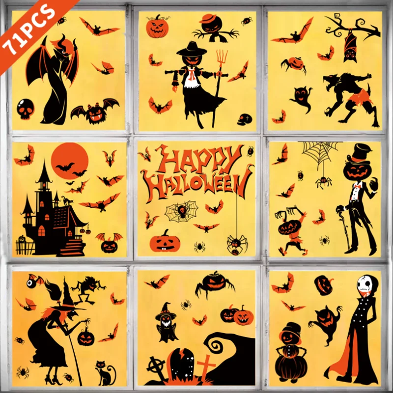 Halloween Window Sticker Halloween Day Party Mall Window Glass Door Decoration Electrostatic Sticker Waterproof Antifouling