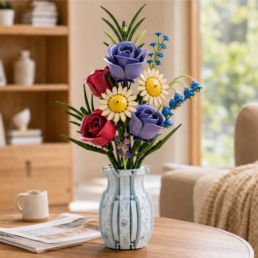 

Flower Bouquet Building Blocks with Vase 787pcs, Artificial Flower Arrangement Bricks, Romantic DIY Botanical Model Home Decor