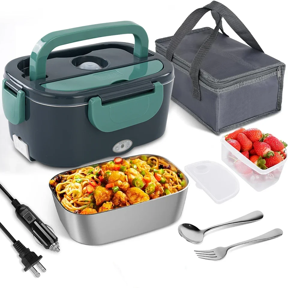 1.5L Stainless Electric Lunch Box For Car And Home With Eu Plug Portable Bag