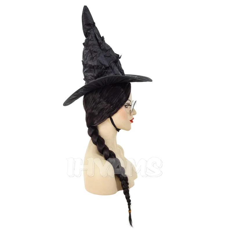 Nueva peluca de brujas de Cosplay malvada, bata de bruja, Elphaba, pelo negro, Gotic, fiesta de película, juego de rol, peluca sintética negra, pelo rizado
