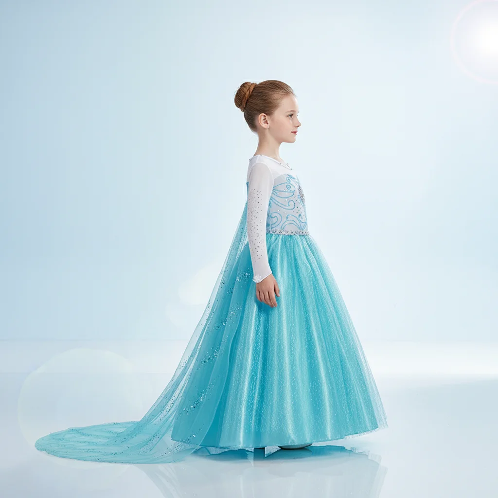 

Очаровательное праздничное платье для девочки с блестящим узором в виде снежинок, тюлевое, с пайетками, с мягкими сетчатыми рукавами